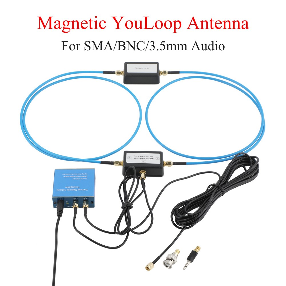 YouLoop Magnetic Loop Antenna 250mW SMA with SMA to 3.5mm&SMA to BNC Adapters