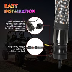 2x 1~3FT Thick LED Whip Spiral Chasing RGB Fat Whip Light For Can Am Polaris RZR