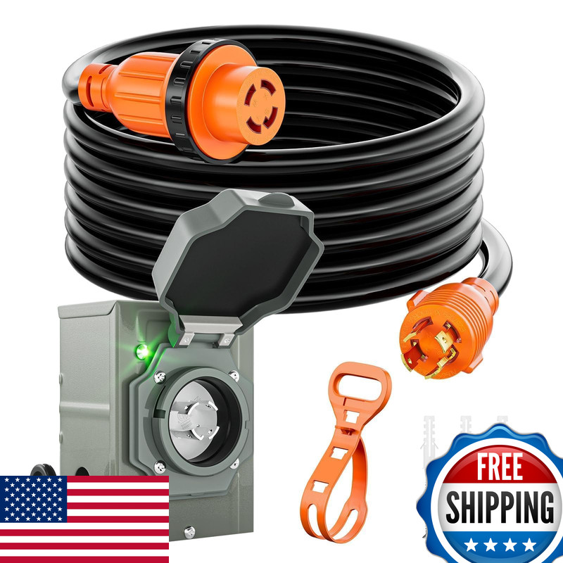 Ueakpic 30 Amp Generator Cord And Pre-Drilled Outlet Kit 25Ft Generator Cable
