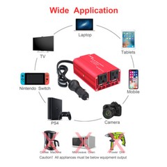 500W Car Power Inverter DC 12V to AC 110V 120V Converter With 2USB 2Sockets Red