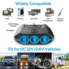 7-in-1 Car Cigarette Lighter Socket 3-USB Charger Splitter Outlet Power Adapter