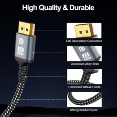 16K DisplayPort Cable 2.1, 6.6 FT DP Cable[16K@60Hz,8K@120Hz,4K@240Hz, 40Gbps…