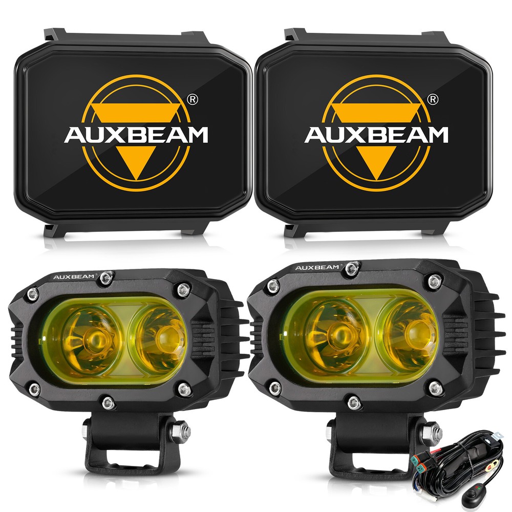 AUXBEAM 4″inch Yellow LED Work Driving Light Pods Fog Lamps & Cover Shield Combo