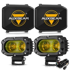 AUXBEAM 4″inch Yellow LED Work Driving Light Pods Fog Lamps & Cover Shield Combo