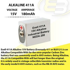 Exell 411A Alkaline 15V Battery NEDA 208 Compatible With 10F20, BLR121, M121