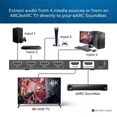 OREI 8K@60Hz 4-port HDMI™ Switch (eARC) (BK-4929)