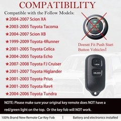 Key Fob Remote Replacement Fits for 4Runner 1999-2009/XB 2004-2007/HIGHLANDER 20