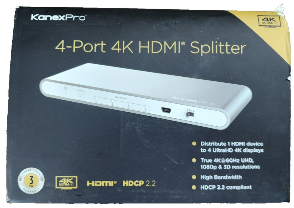 KanexPro SP-HD1X44K 4-Port 4K HDMI Splitter 1×4 4K@60Hz UHD HDCP 2.2 HDR EDID