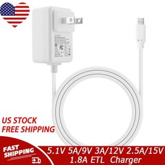 USB-C Type-C AC Adapter 5.1V 5A/9V 3A/12V 2.5A/15V 1.8A ETL Power Supply Charger