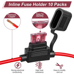 10 Pack Inline Fuse Holder 12V, Professional 12 AWG Waterproof Fuse Holder with