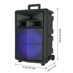 15″ Portable Party Wireless Speaker 10000W Super Bass / Lights USB TF AUX FM TWS