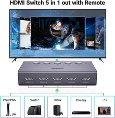 UGREEN HDMI Switch 5 In 1 Out 4K@60Hz with Remote Support 3D CEC HDR HDCP2.2