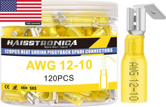 200PCS Heat Shrink Piggyback Spade Connectors, 22-10 AWG Piggyback Wire Connecto