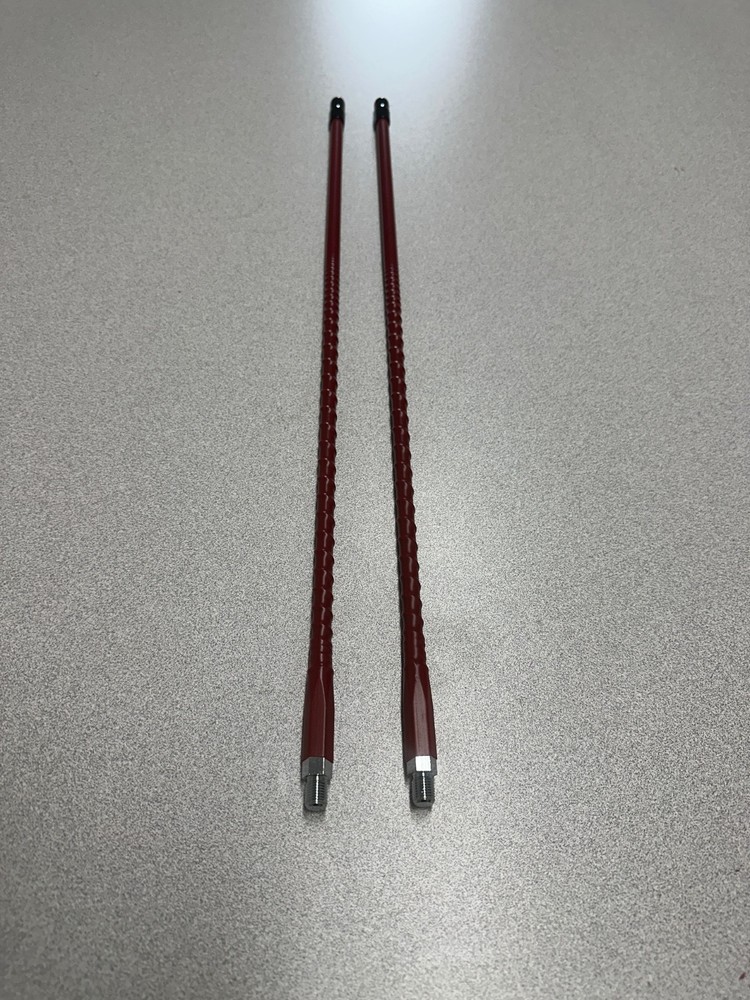 DUAL SET OF 2 FOOT RED W/BLACK CAPS FIBERGLASS CB ANTENNA FOR COBRA,UNIDEN