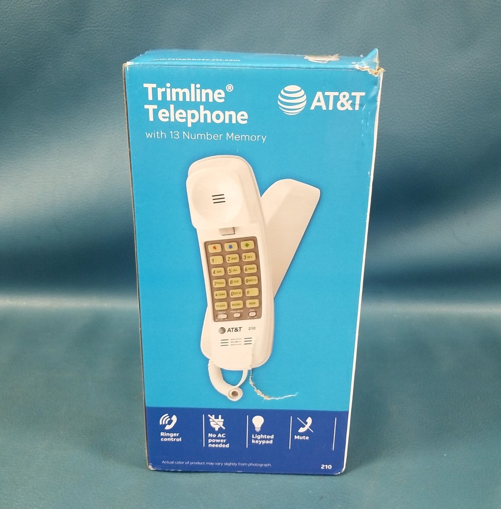 New/Open Box AT&T White Trimline Telephone Wall/Desk Style