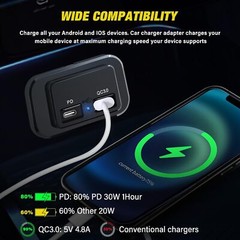 12-24V 4.8A Dual USB PD QC3.0 Car Boat RV Charger Socket LED Power Outlet