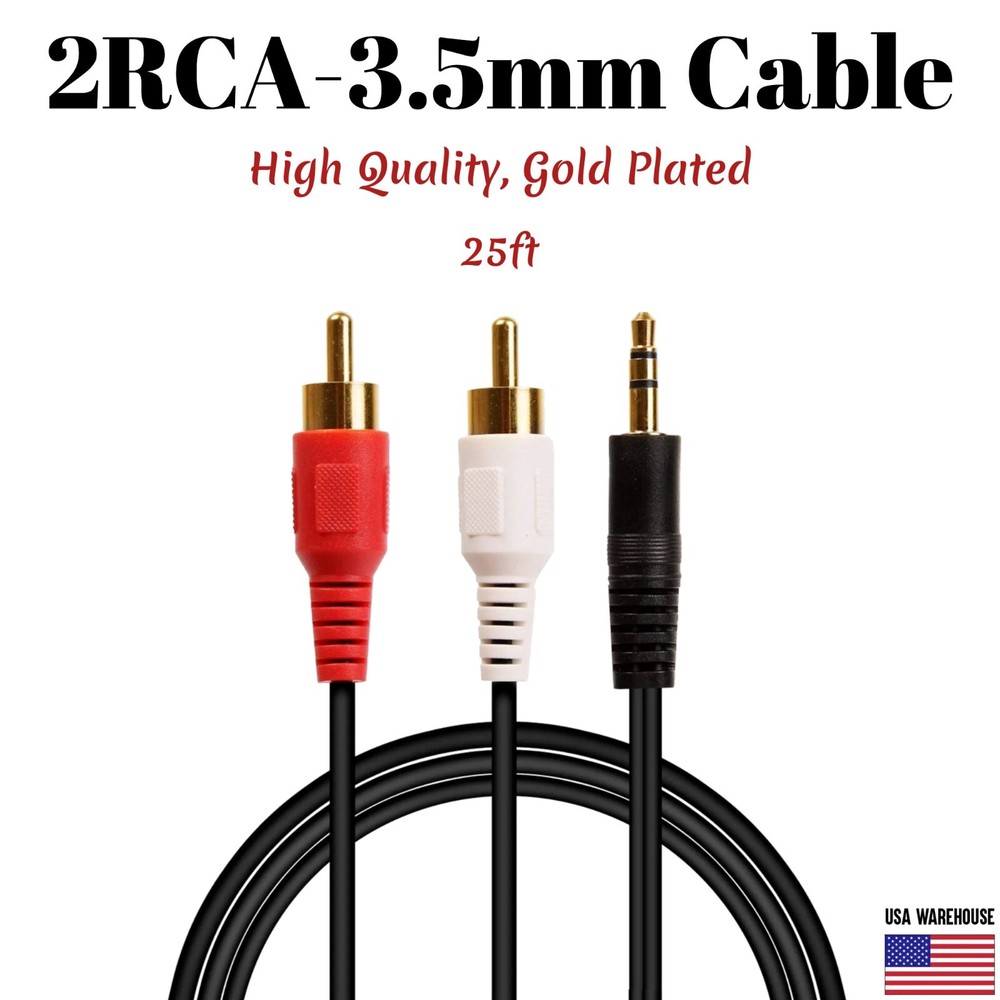 25ft Audio 3.5mm Male Jack to 2RCA Male Cable 1/8″ 2 RCA Stereo Aux Y Splitter