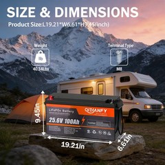24V 100Ah LiFePO4 Battery 100A BMS Low Temp Protect 2560Wh for RV Solar Marine