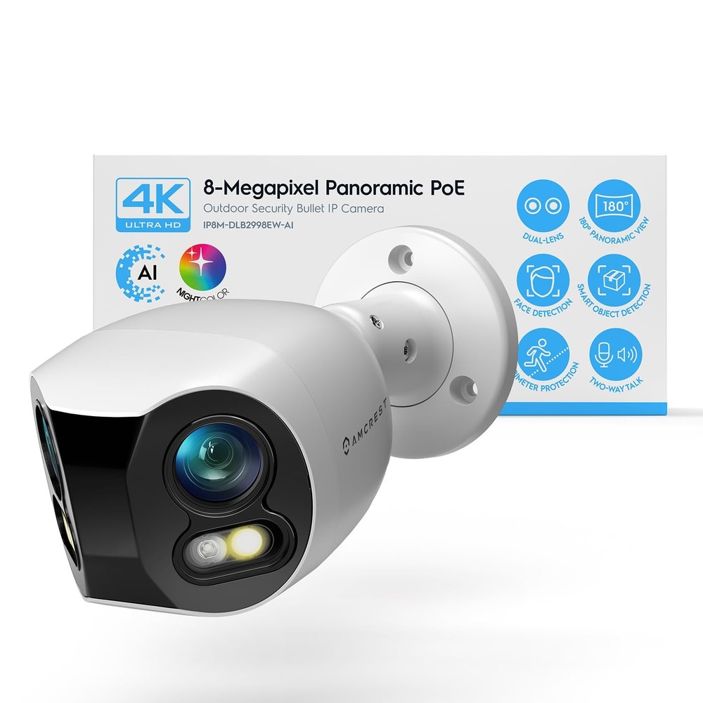 Dual-Lens 4K (8MP) Outdoor Security POE Camera, 2 x 4MP Lenses PoE AI Bullet …