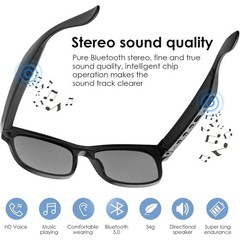 Smart Audio Bluetooth Sunglasses, Wireless Music, IPX4 Waterproof, UV400, BLACK