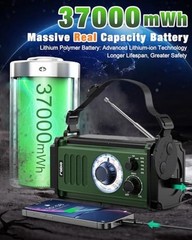 10000mAh/37000mWh Emergency Radio – Solar Radio – Hand Crank – Dark Green