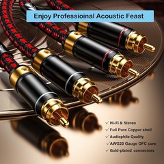 Audiophile 2RCA Stereo Audio Cable 6ft – Gold Plated