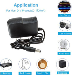 DC 24V 0.5A 500Ma Power Supply 12W AC Adapter 100-240V 50-60Hz AC to DC 24 Volt