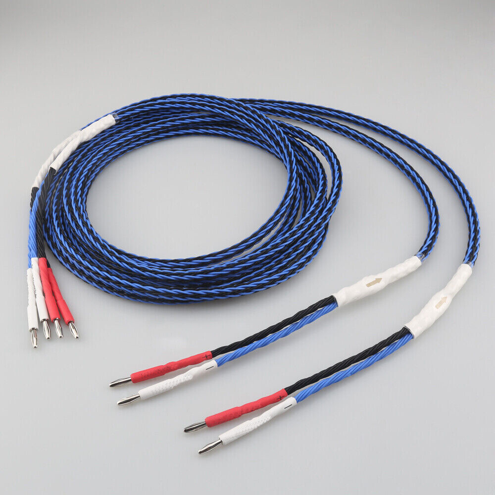 Pair 8TC Hi-Fi Audio Speaker Cable 8N OCC Pure Copper Wire Banana to Banana Plug