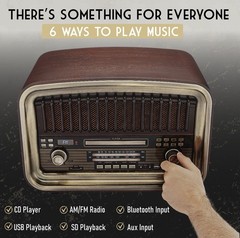 SoundBeast All-in-One Vintage Style Radio, AM/FM, CD, Bluetooth, USB, Aux, SD
