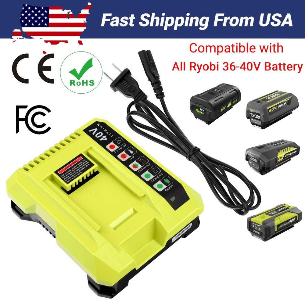 Fast Charger Compatible with Ryobi Leaf Blower 40V Battery OP4060 OP4075 OP4080