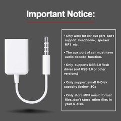 Oxsubor AUX to USB Adapter, 3.5mm Male Audio Jack TO USB, white