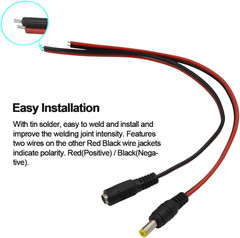 (Real 18AWG) 10 Pairs 12V 5A DC Power Pigtail Barrel Plug Connector Cable, 2.1Mm