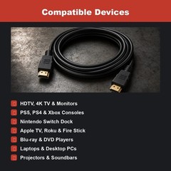 HDMI Cable 6FT 4K Ultra HD High Speed Cord for TV PS5 PS4 Xbox Laptop Soundbar