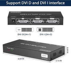 DVI Splitter 1 in 2 Out 2 Port DVI Dual Monitors Distribution Duplicator Video S