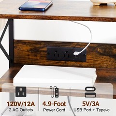Rustic Vinyl Record Player Stand with Charging Station – 3-Tier Storage Table