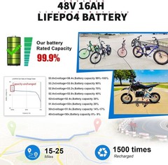 48V Ebike Battery Lithium LiFePO4 16Ah Batteries for Electric Bike Scooter Motor