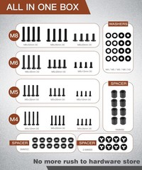 92PCS Universal TV Mounting Hardware M4-0.7, M5-0.8, M6-1.0, M8-1.25, Black