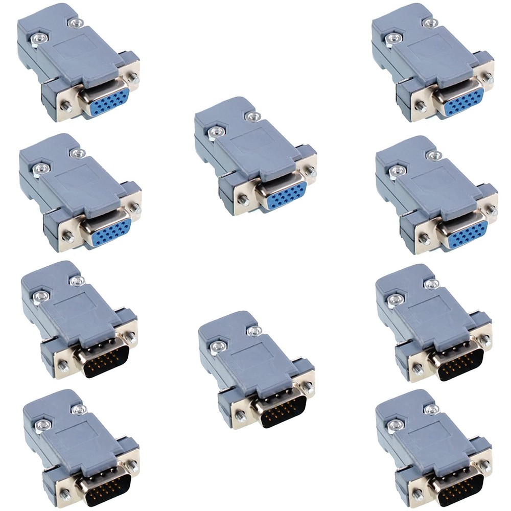 VGA Male Female DB15 3 Row Solder Cup Connectors Kit 15 Pin D Sub Port 10 PCS