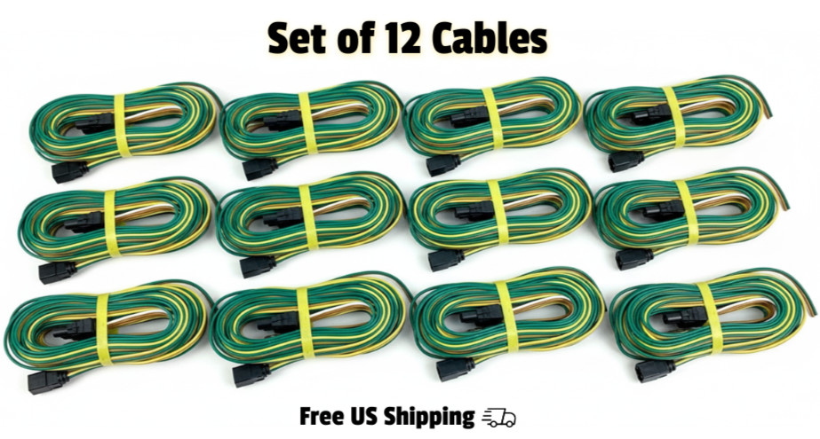 Trailer Light Wiring Harness 4 Way 25 ft Long Extension Cable Set of 12