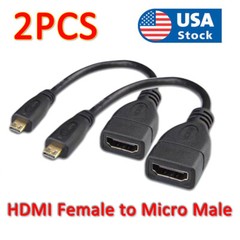 2 Pack Micro HDMI Type D Male To HDMI A Female Cable Adapter Converter Connector