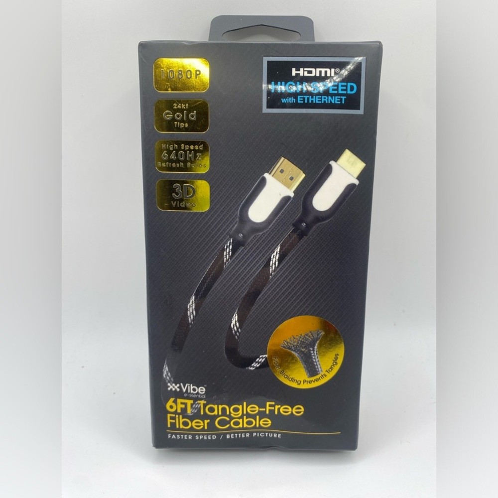 HDMI Cable 6FT Tangle-Free High Speed 1080P 3D Ethernet 24K Gold