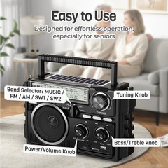 Portable Radio Dual-Antenna AM FM SW Bluetooth USB Rechargeable – Easy to Use