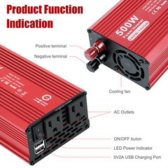 Car Vehicle Power Inverter 1000W Peak DC 12V to AC 110V 120V Converter 2 AC USB