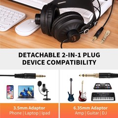 JOYO Wired Stereo Monitor Headphones Studio Headphones Over Ear Noise Canceling
