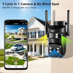 8MP 6K Triple Lens Solar Security Camera Outdoor, 5GHz/2.4GHz WiFi Wireless PTZ