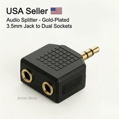 1 Male to 2 Female Gold Plated 3.5mm Y Audio Splitter Headphone Adapter Black Y