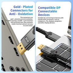 8K DisplayPort 1.4 Cable 32.4Gbps High Speed Transfer Nylon Braided 15 Ft