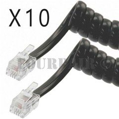 10 Pack Lot – 7ft Telephone Handset Receiver Cord Phone Coil Cable 4P4C – Black