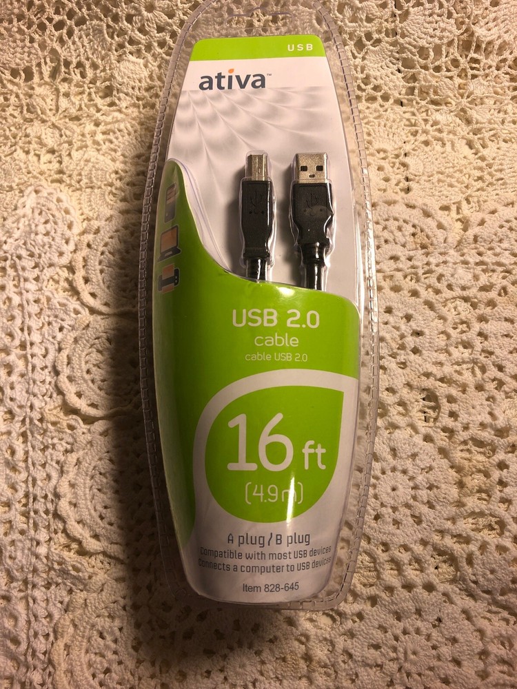 Ativa Brand New USB Cable, 828-645 16ft USB 2.0