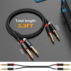Dual 1/4 inch TS to Dual 1/4 inch TS Stereo Interconnect Insert Cable, PVC Ja…
